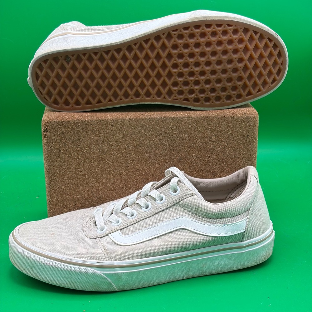 Vans Old Skool Sneakers Womens 8 Mens 6.5 Beige White Suede Canvas Skate Shoes
